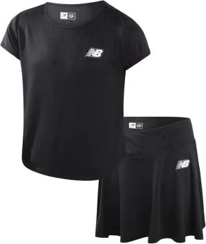 New Balance Girls' Active Skirt Set - 2 Piece Performance Short Sleeve T-Shirt and Athletic Skort for Girls (Sizes: 7-12), Size 7-8, Black