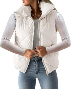 Newffr Women's Quilted Puffer Vest Sleeveless Lightweight Zip Up Jacket Winter Warm Coat Outerwear