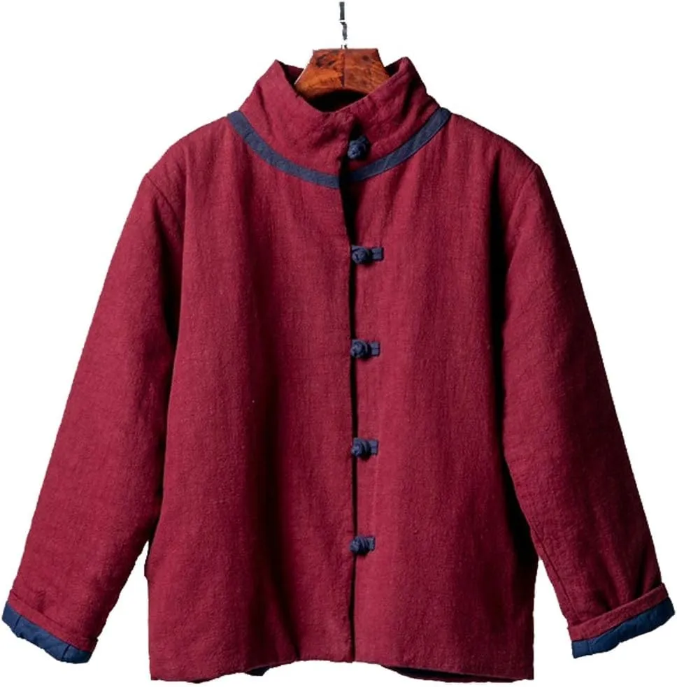 NFYM Women's Quilted Lightweight Short Jacket Stand Collar Outerwear Cotton Linen Padded Chinese Style Tang Suit