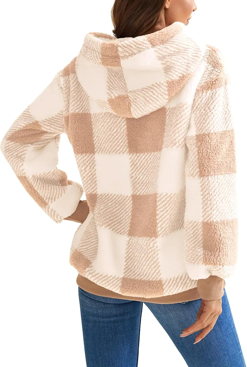 Nirovien Womens Sherpa Pullover Oversized Fuzzy Hoodie Double Fleece Sweatshirts Fluffy Plaid Outerwear Warm Coats