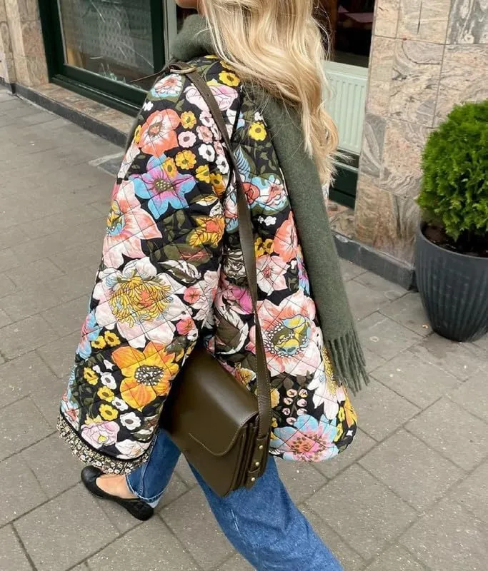 NUFIWI Women Floral Print Cropped Quilted Jacket Cardigan Vintage Open Front Padded Puffler Coat Lightweight Casual Outwear