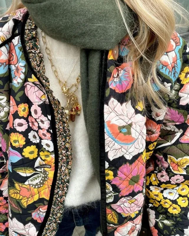 NUFIWI Women Floral Print Cropped Quilted Jacket Cardigan Vintage Open Front Padded Puffler Coat Lightweight Casual Outwear