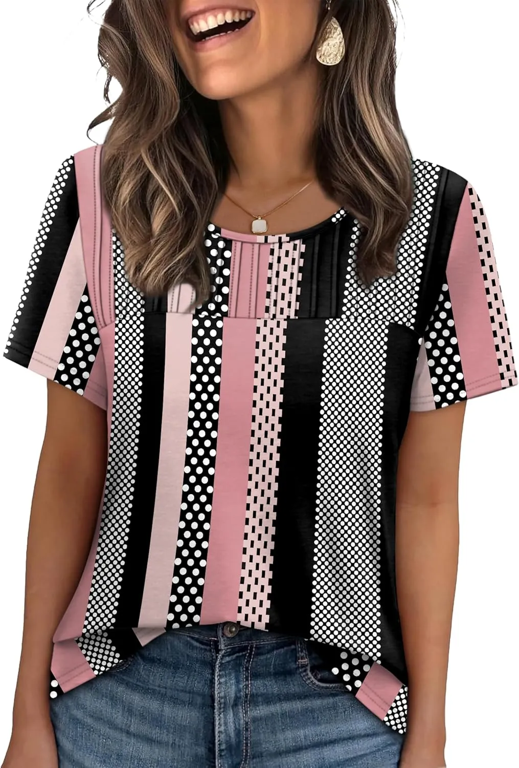 OFEEFAN Women's Clothing Trendy Short Sleeve Summer Tops Dressy Casual Crewneck T Shirts Plus Size Spring Clothes Loose Fit