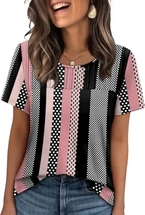 OFEEFAN Women's Clothing Trendy Short Sleeve Summer Tops Dressy Casual Crewneck T Shirts Plus Size Spring Clothes Loose Fit