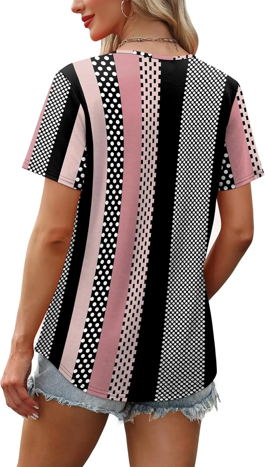 OFEEFAN Women's Clothing Trendy Short Sleeve Summer Tops Dressy Casual Crewneck T Shirts Plus Size Spring Clothes Loose Fit