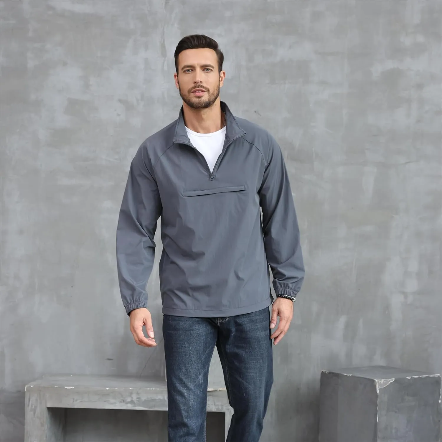 Opomelo Men's Athletic Quarter Zip Pullover Golf Hiking Running Lightweight Jacket Workout Sweatshirt With Pocket