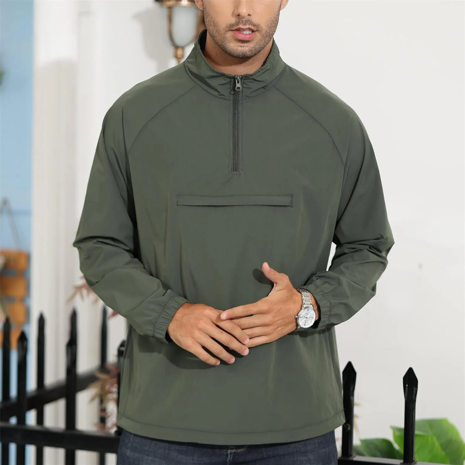 Opomelo Men's Athletic Quarter Zip Pullover Golf Hiking Running Lightweight Jacket Workout Sweatshirt With Pocket
