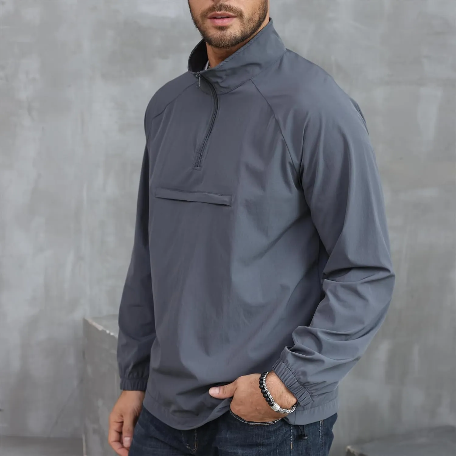 Opomelo Men's Athletic Quarter Zip Pullover Golf Hiking Running Lightweight Jacket Workout Sweatshirt With Pocket
