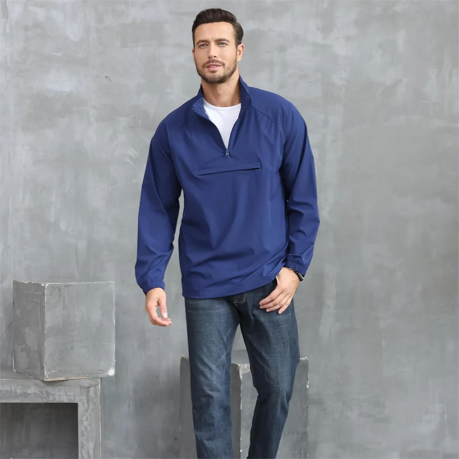 Opomelo Men's Athletic Quarter Zip Pullover Golf Hiking Running Lightweight Jacket Workout Sweatshirt With Pocket