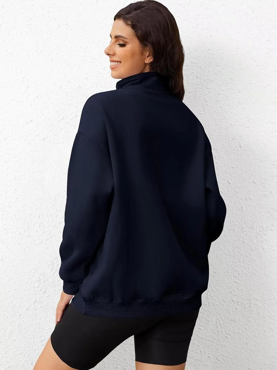 ORANDESIGNE Womens Oversized Graphic Sweatshirts Quarter Zip Pullover Fleece Letter Print Hoodies Trendy Clothes 2025