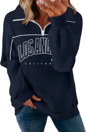 ORANDESIGNE Womens Oversized Graphic Sweatshirts Quarter Zip Pullover Fleece Letter Print Hoodies Trendy Clothes 2025