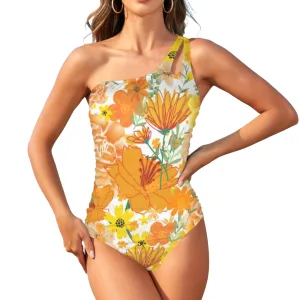 Orange & Yellow Floral White Keyhole Bathing Suit up to 5 XL (FWS)