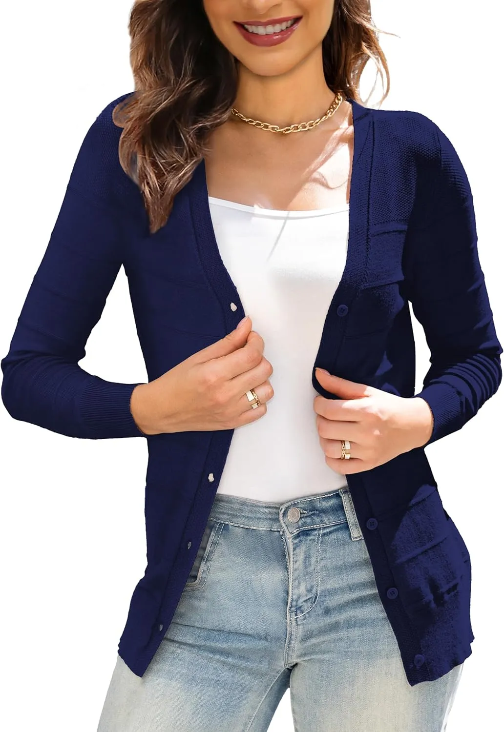 Othyroce Women's Cardigan V Neck Button Down Long Sleeve Knit Open Front Sweater Cropped Cardigans