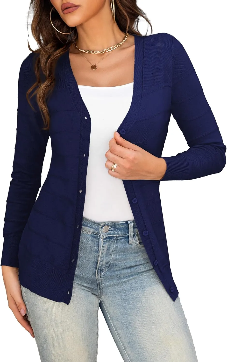 Othyroce Women's Cardigan V Neck Button Down Long Sleeve Knit Open Front Sweater Cropped Cardigans