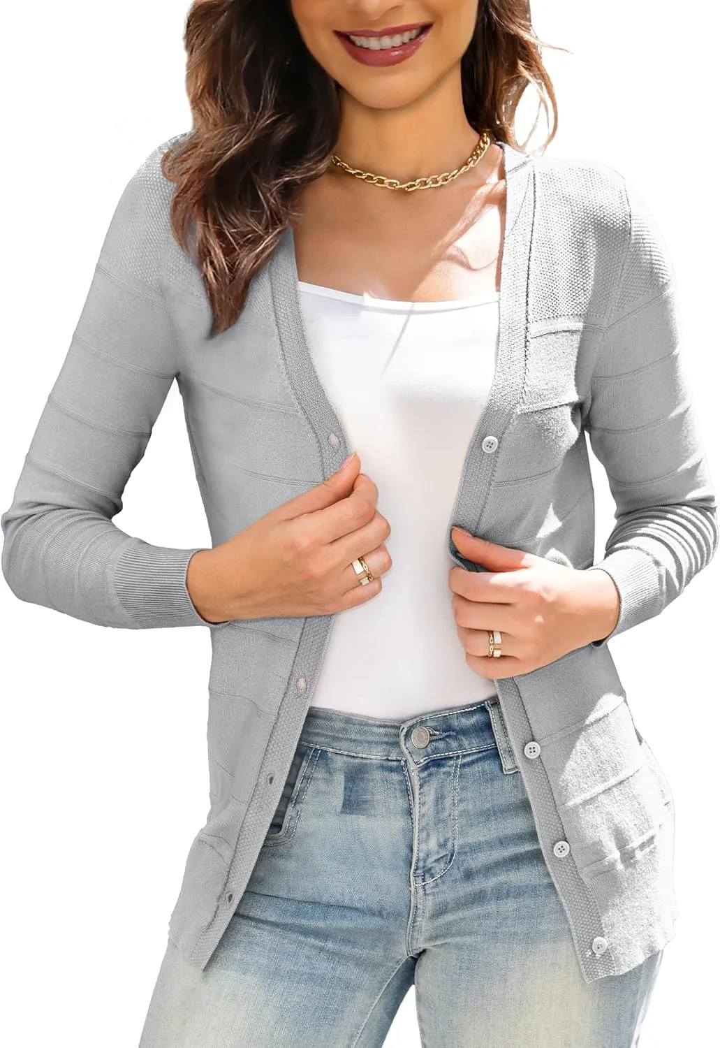 Othyroce Women's Cardigan V Neck Button Down Long Sleeve Knit Open Front Sweater Cropped Cardigans