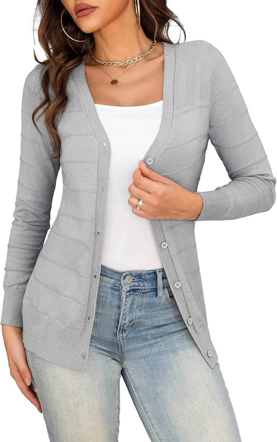 Othyroce Women's Cardigan V Neck Button Down Long Sleeve Knit Open Front Sweater Cropped Cardigans