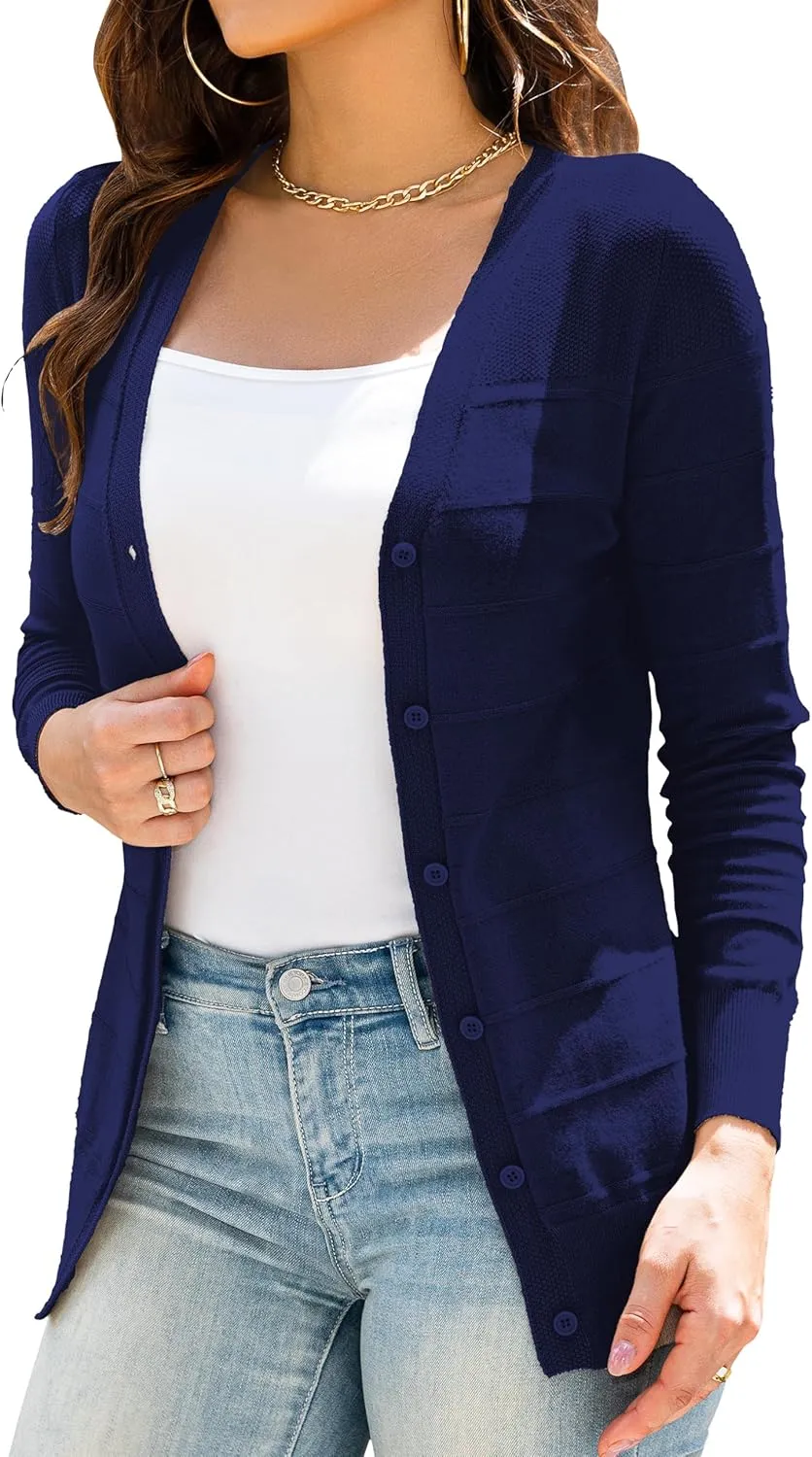 Othyroce Women's Cardigan V Neck Button Down Long Sleeve Knit Open Front Sweater Cropped Cardigans