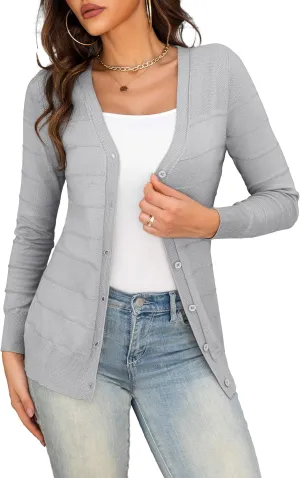 Othyroce Women's Cardigan V Neck Button Down Long Sleeve Knit Open Front Sweater Cropped Cardigans