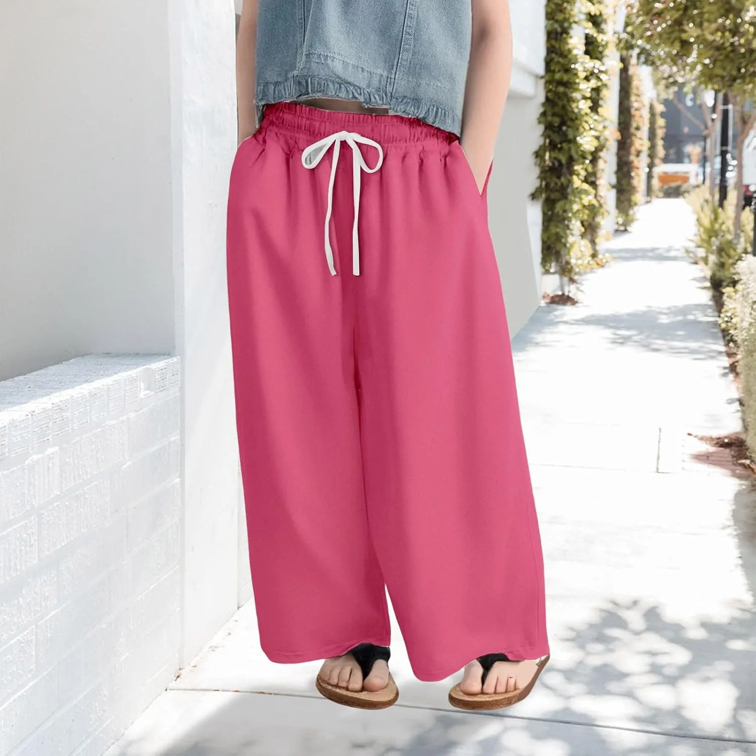 Oversized Casual Pants for Girls Plain Baggy Wide Leg Palazzo Trousers Kids Drawstring Elastic Fall Casual Pants