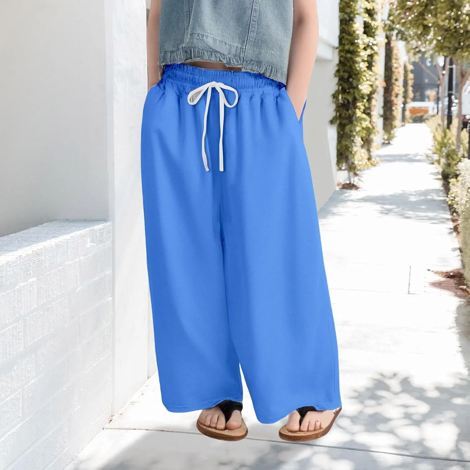Oversized Casual Pants for Girls Plain Baggy Wide Leg Palazzo Trousers Kids Drawstring Elastic Fall Casual Pants