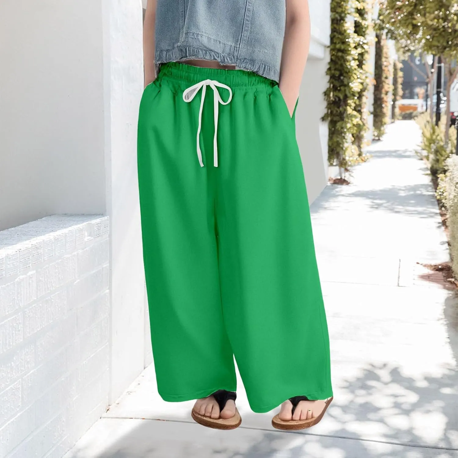 Oversized Casual Pants for Girls Plain Baggy Wide Leg Palazzo Trousers Kids Drawstring Elastic Fall Casual Pants