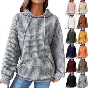 Oversized Hoodies for Women Athleisure Quilted Drawstring Crewneck Sweatshirts Fall Knit Pullover Sweaters with Pocket
