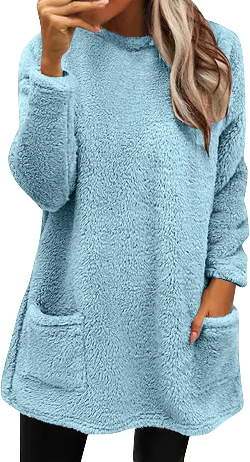 Oversized Sweaters For Women Casual Fleece Fuzzy Faux Shearling Warm Winter Outwear sweatshirt Shaggy Coat Cute hoodie