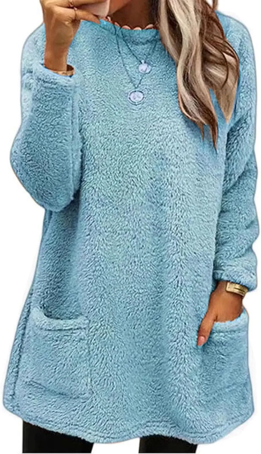 Oversized Sweaters For Women Casual Fleece Fuzzy Faux Shearling Warm Winter Outwear sweatshirt Shaggy Coat Cute hoodie