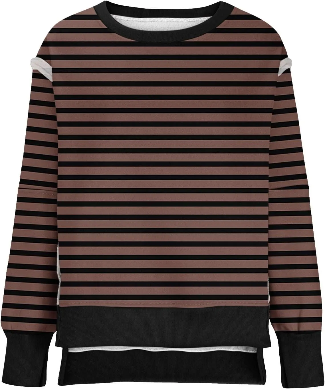 Oversized Sweatshirt for Women 2024 Long Sleeve Striped Sweatshirts Crewneck Corded Pullover Top Fall Winter Outfits