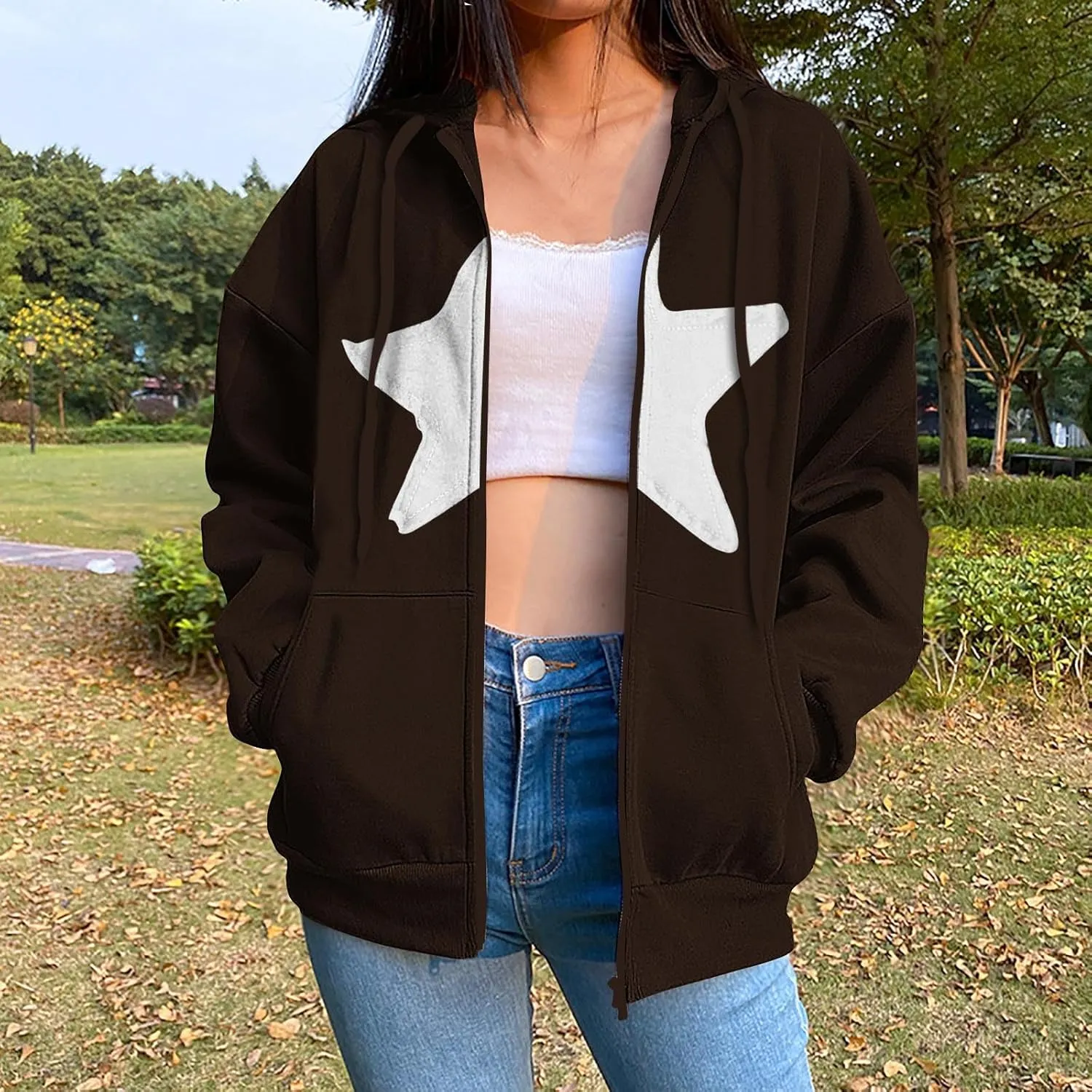 Oversized Sweatshirt For Women Long Sleeve Fashion Graphic Design Hoodies Casual Zip Up Fleece Sweatshirts