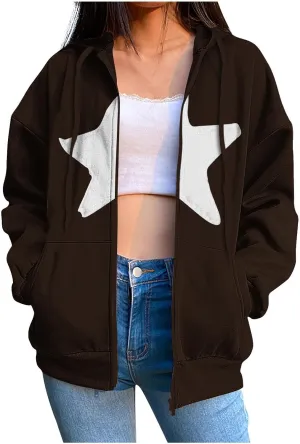 Oversized Sweatshirt For Women Long Sleeve Fashion Graphic Design Hoodies Casual Zip Up Fleece Sweatshirts