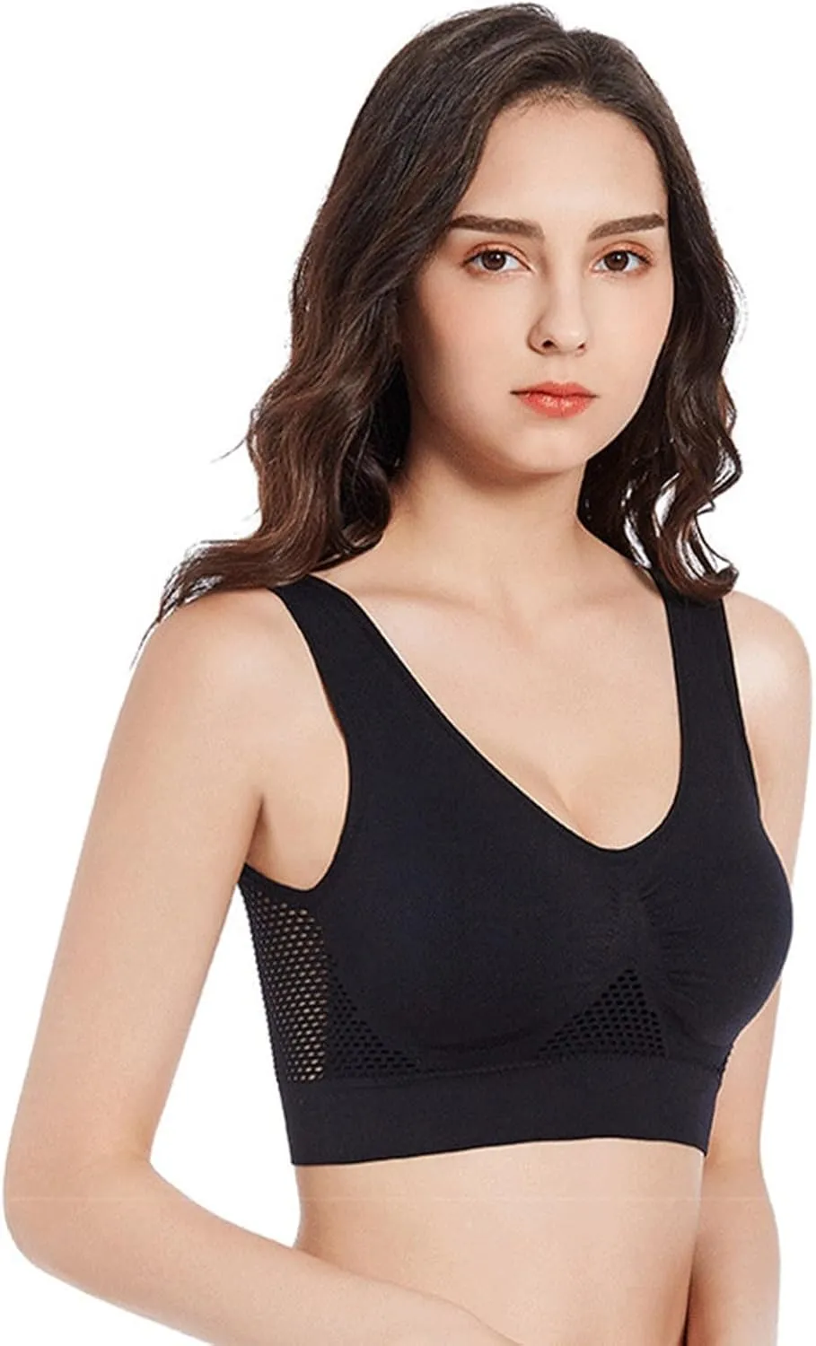 Padded Breathable Anti-Sagging Sports Bras for Women High Support Push Up Wireless Bras Cooling Lift-Up Air Tech Mesh Bras