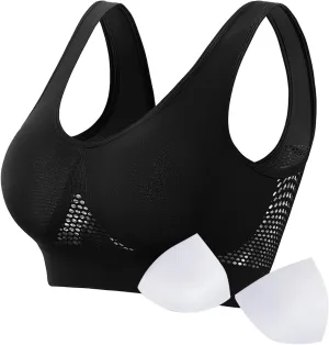 Padded Breathable Anti-Sagging Sports Bras for Women High Support Push Up Wireless Bras Cooling Lift-Up Air Tech Mesh Bras
