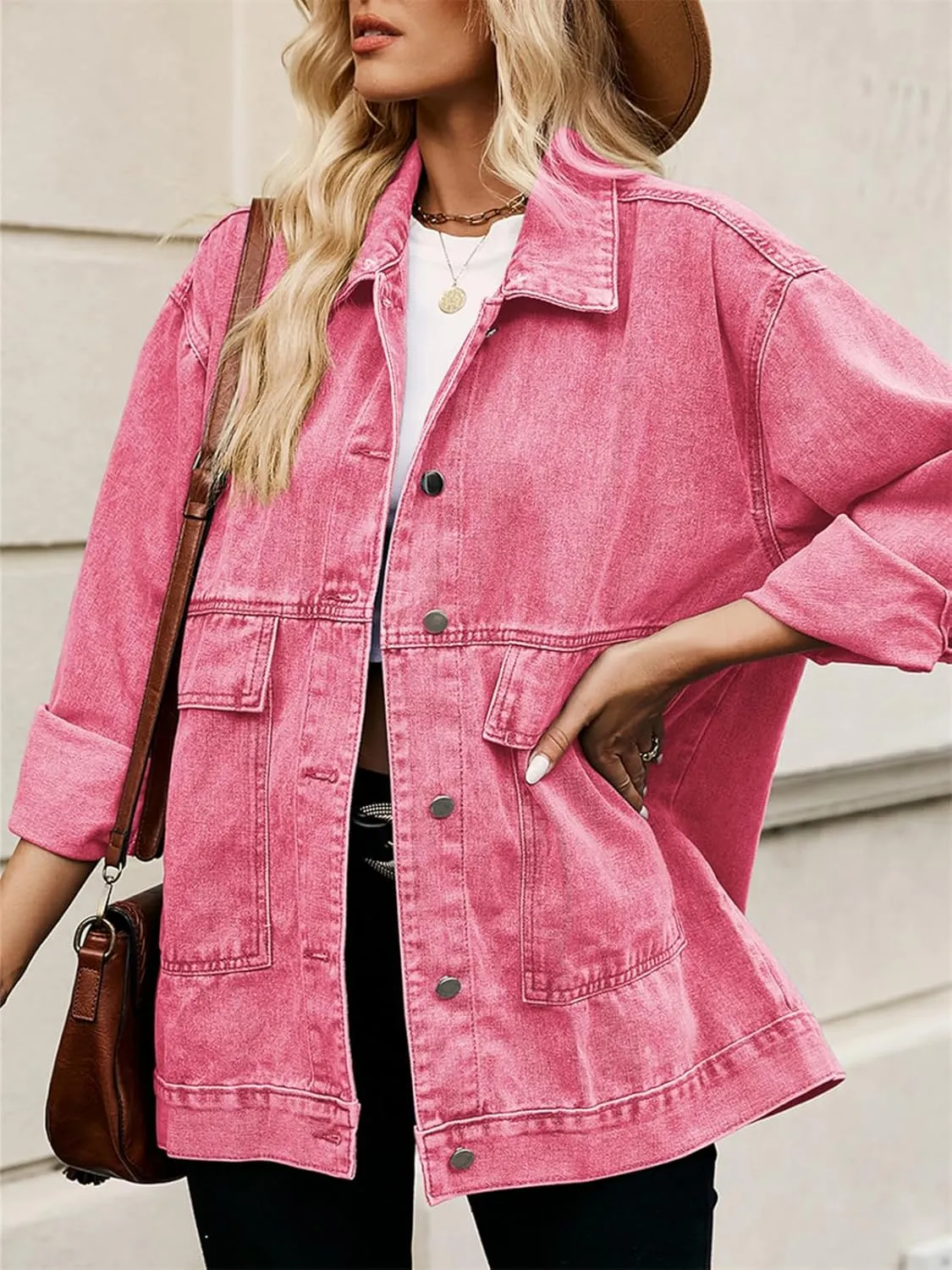 PAODIKUAI Women's Oversized Denim Jacket Casual Long Sleeve Vintage Jean Jacket Top Coat with Detachable Hood