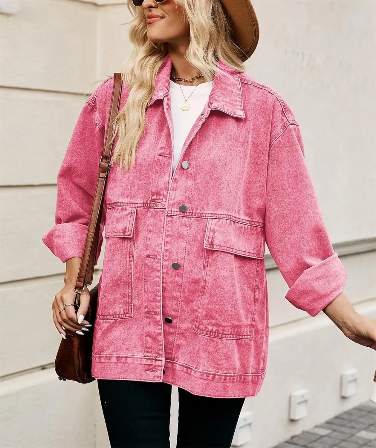 PAODIKUAI Women's Oversized Denim Jacket Casual Long Sleeve Vintage Jean Jacket Top Coat with Detachable Hood