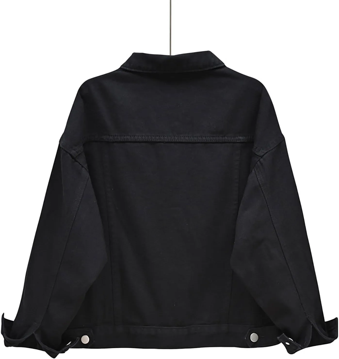 Pearls Denim Jacket For Woemn 3/4 Sleeve Button Down Plus Size Denim Jacket Basic Lapel Trucker Coat