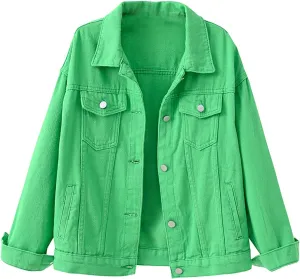 Pearls Denim Jacket For Woemn 3/4 Sleeve Button Down Plus Size Denim Jacket Basic Lapel Trucker Coat