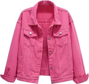 Pearls Denim Jacket For Woemn 3/4 Sleeve Button Down Plus Size Denim Jacket Basic Lapel Trucker Coat