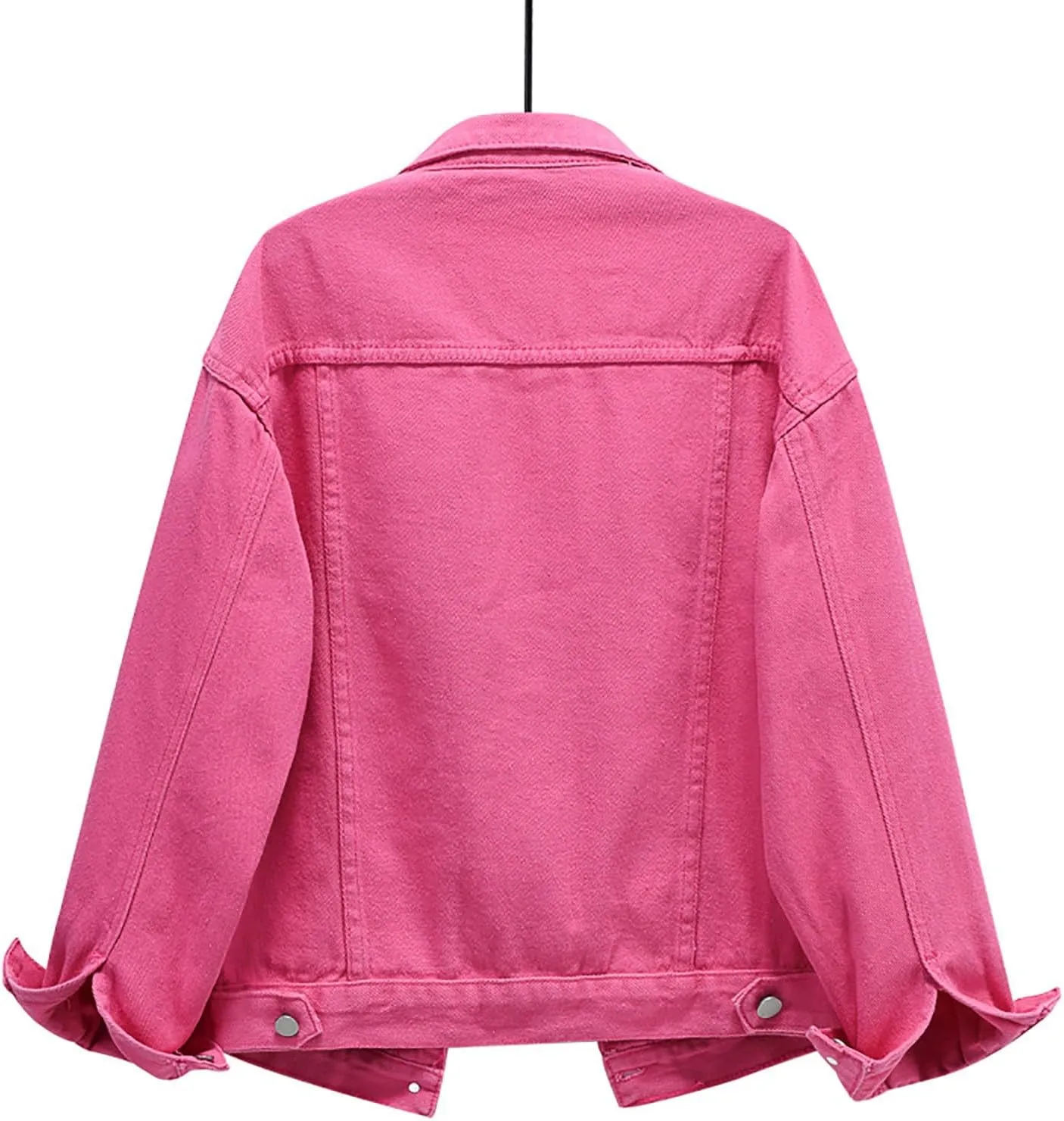 Pearls Denim Jacket For Woemn 3/4 Sleeve Button Down Plus Size Denim Jacket Basic Lapel Trucker Coat