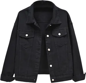 Pearls Denim Jacket For Woemn 3/4 Sleeve Button Down Plus Size Denim Jacket Basic Lapel Trucker Coat