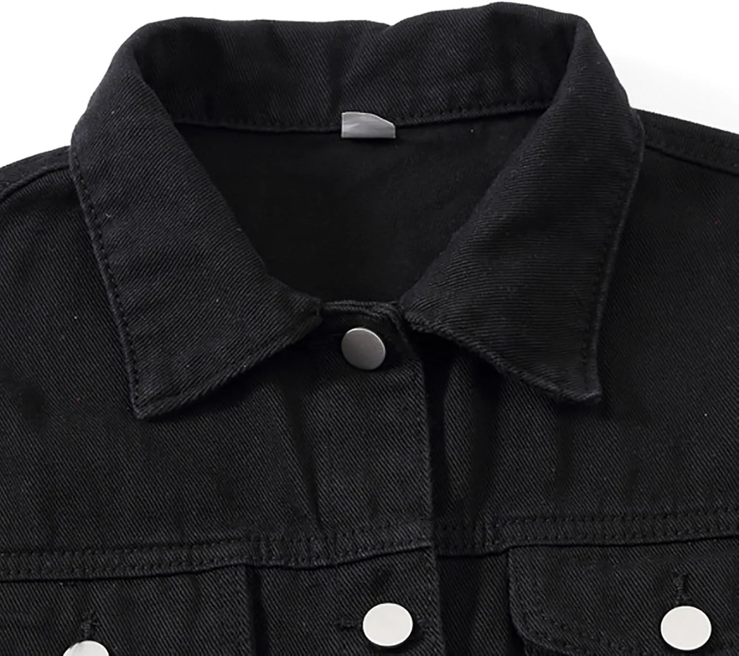Pearls Denim Jacket For Woemn 3/4 Sleeve Button Down Plus Size Denim Jacket Basic Lapel Trucker Coat