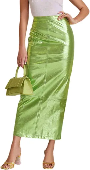 Perbai Womens Faux Leather Pencil Skirt High Waist Split Bodycon Club Party Long PU Skirt