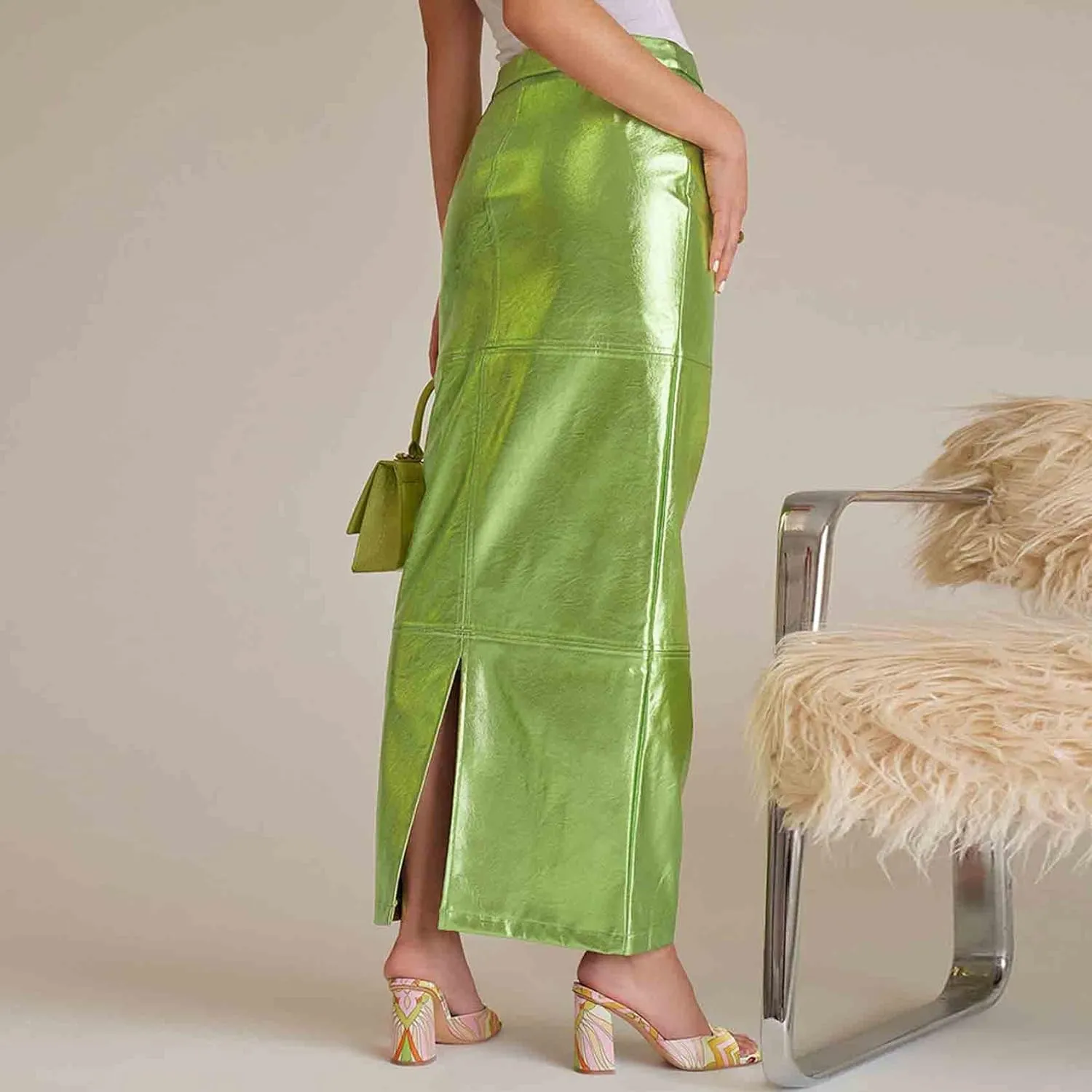 Perbai Womens Faux Leather Pencil Skirt High Waist Split Bodycon Club Party Long PU Skirt