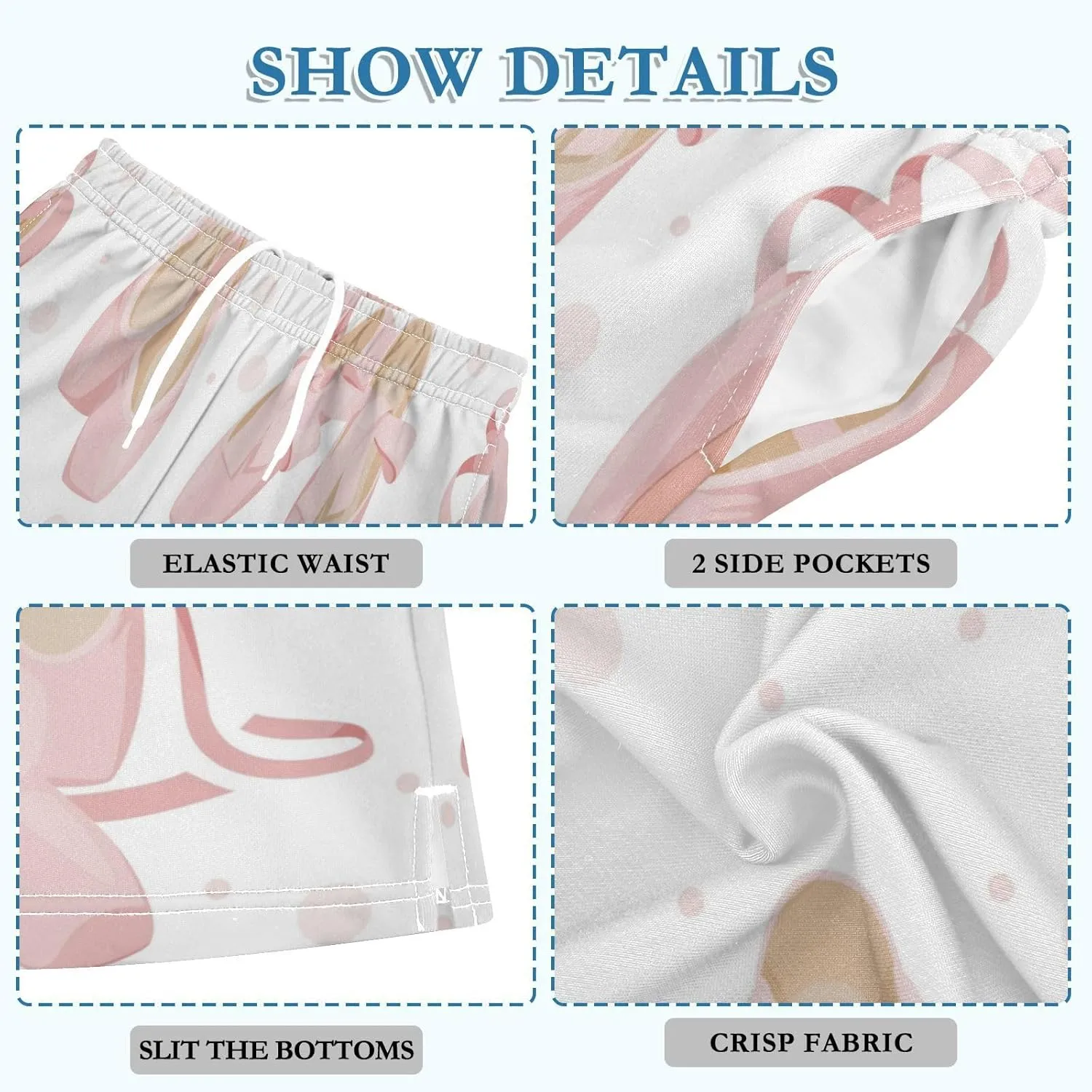 Pink Ballet Shoes Bow Boys Athletic Shorts Kids Basketball Shorts Gym Short for Summer XL