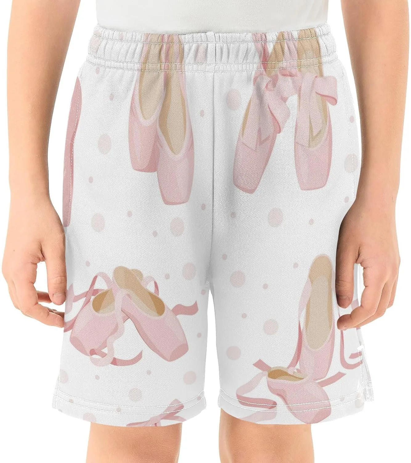 Pink Ballet Shoes Bow Boys Athletic Shorts Kids Basketball Shorts Gym Short for Summer XL