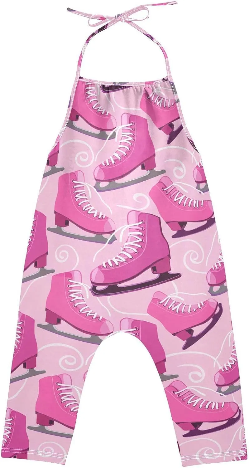 Pink Skate Shoes Toddler Girls Jumpsuit One Piece Romper Cotton Pants Sleeveless Summer Outfits,1T
