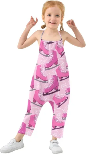 Pink Skate Shoes Toddler Girls Jumpsuit One Piece Romper Cotton Pants Sleeveless Summer Outfits,1T