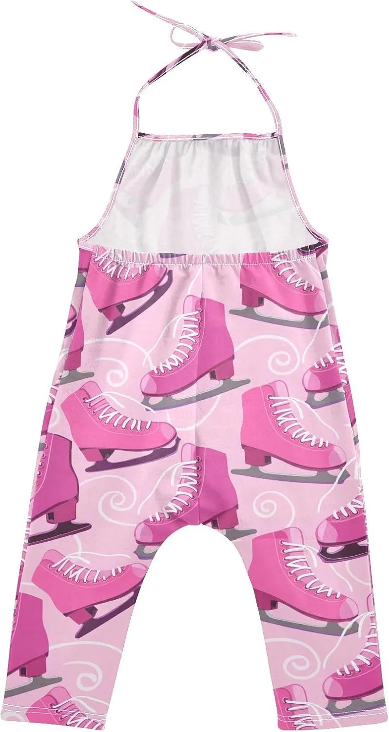 Pink Skate Shoes Toddler Girls Jumpsuit One Piece Romper Cotton Pants Sleeveless Summer Outfits,1T