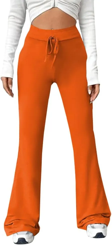 PINSV Women's High Waisted Flare Leggings Wide Leg Sweatpants Bootcut Yoga Pants