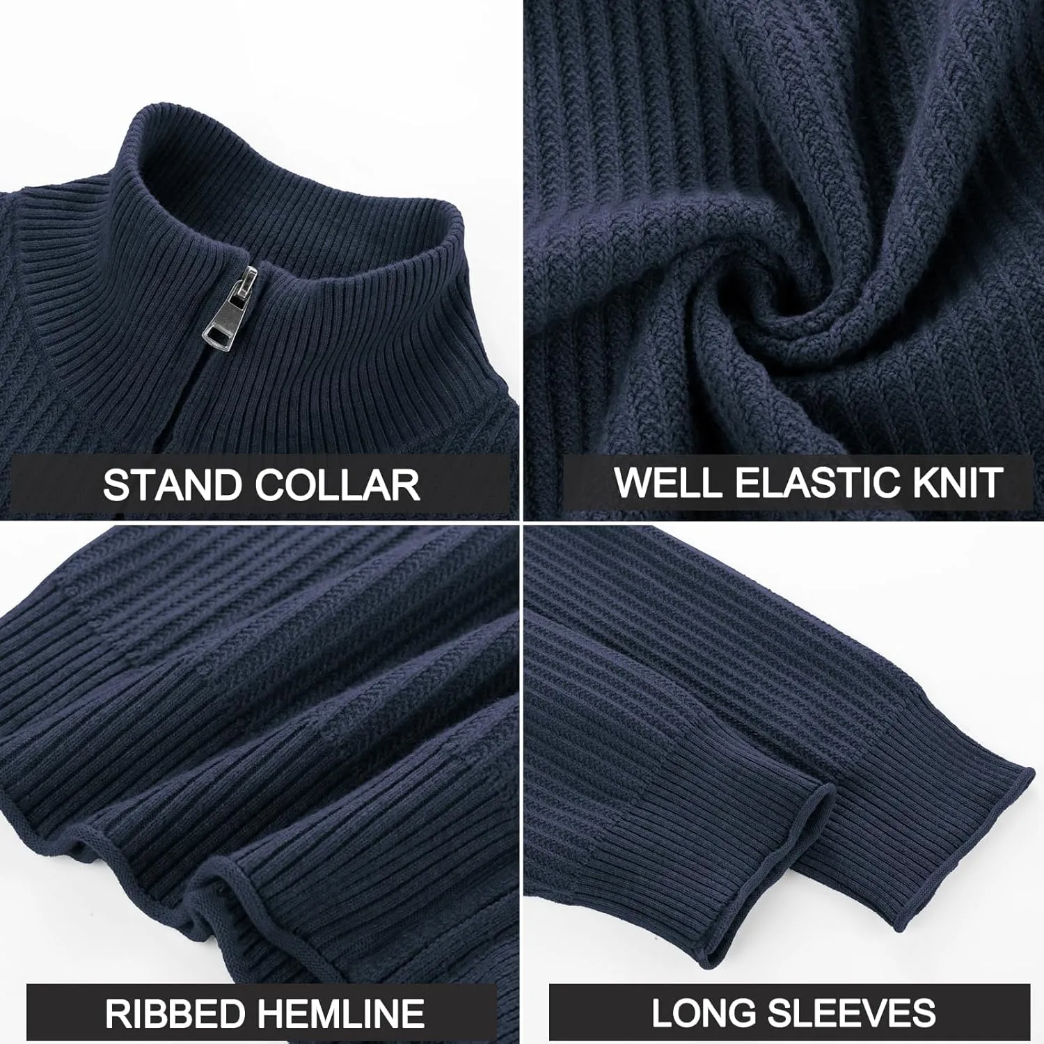 PJ PAUL JONES Mens Cardigan Sweater Full Zip Up Sweaters Casual Slim Fit Stand Collar Knitted Cardigans